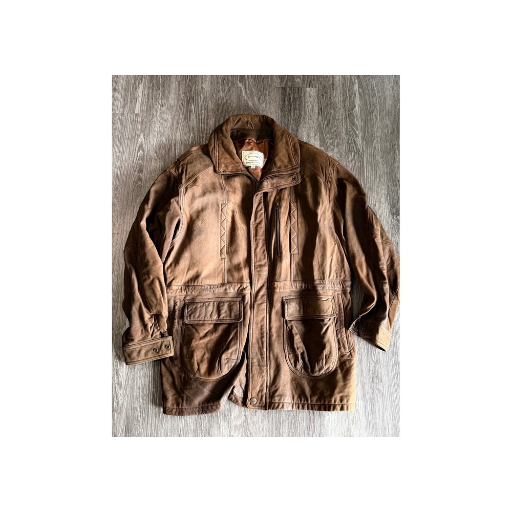 Tannery West XL Brown Leather Field Jacket Distressed Utility Cargo Vintage
